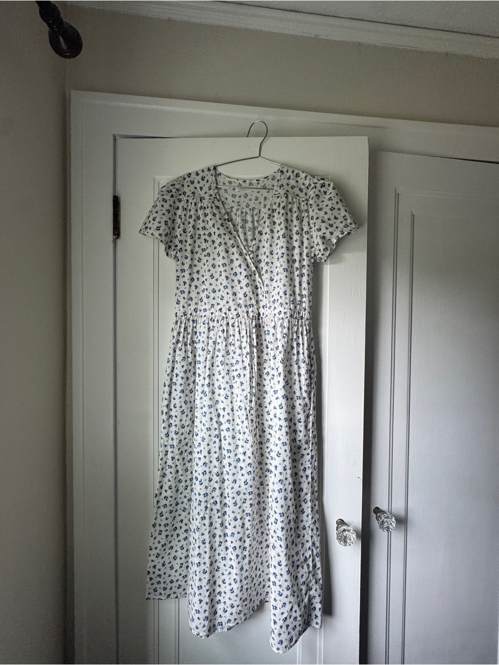 Christy Dawn White Maxi Dress with Blue Floral Print
